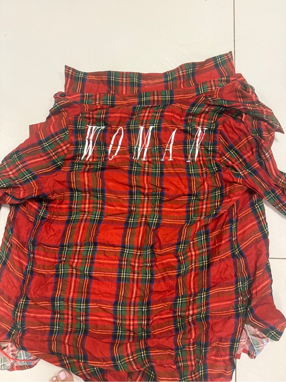 Off-White Red Plaid "WOMAN" Button-Up Blouse